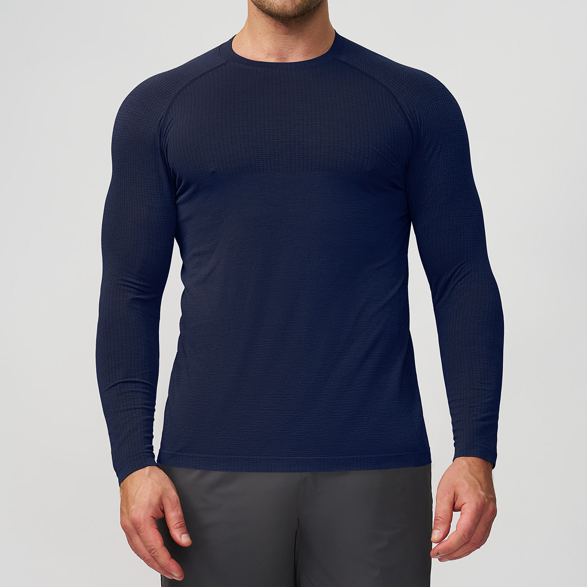 Men's Seamless Long Sleeve Base Layer - Two-Tone Running Top in Ocean Blue