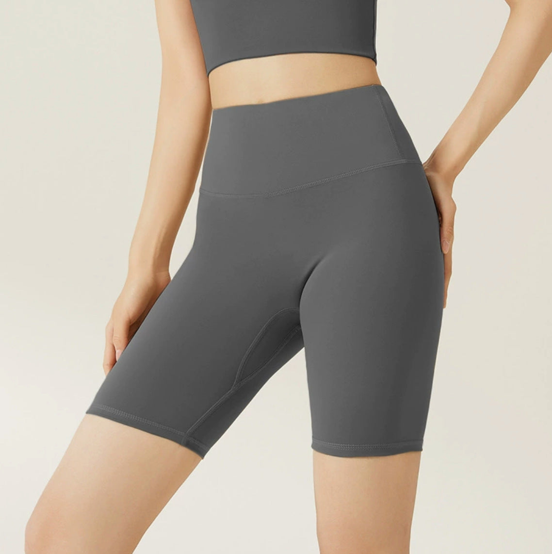 Women's High-Waisted Gym Shorts - Quick-Dry Stretch Training Shorts in Stone Grey