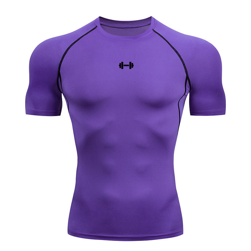 Men's Short Sleeve Compression T-Shirt - Quick-Dry Training Top in Purple