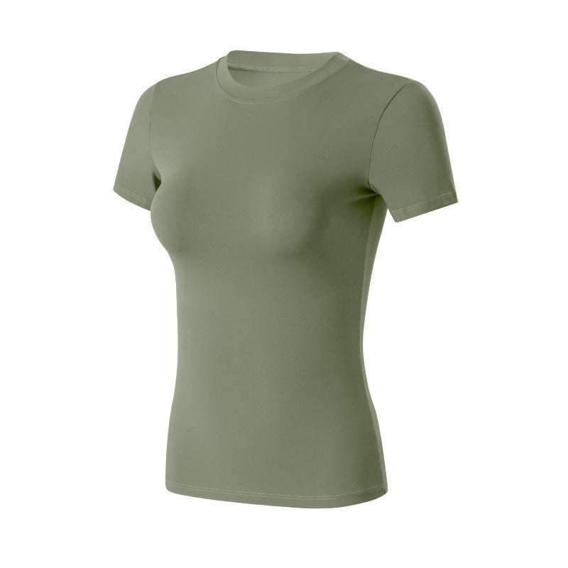 Women's Slim Fit Gym T-Shirt - Quick-Dry Short Sleeve Training Top in Forest Green