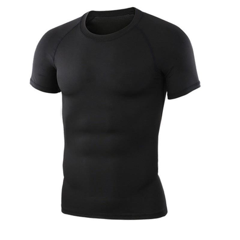 Men's Short Sleeve Compression Base Layer - Contrast Trim Gym Top in Black / Black Trim