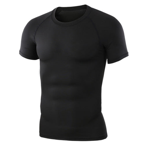 Men's Short Sleeve Compression Base Layer - Contrast Trim Gym Top in Black / Black Trim