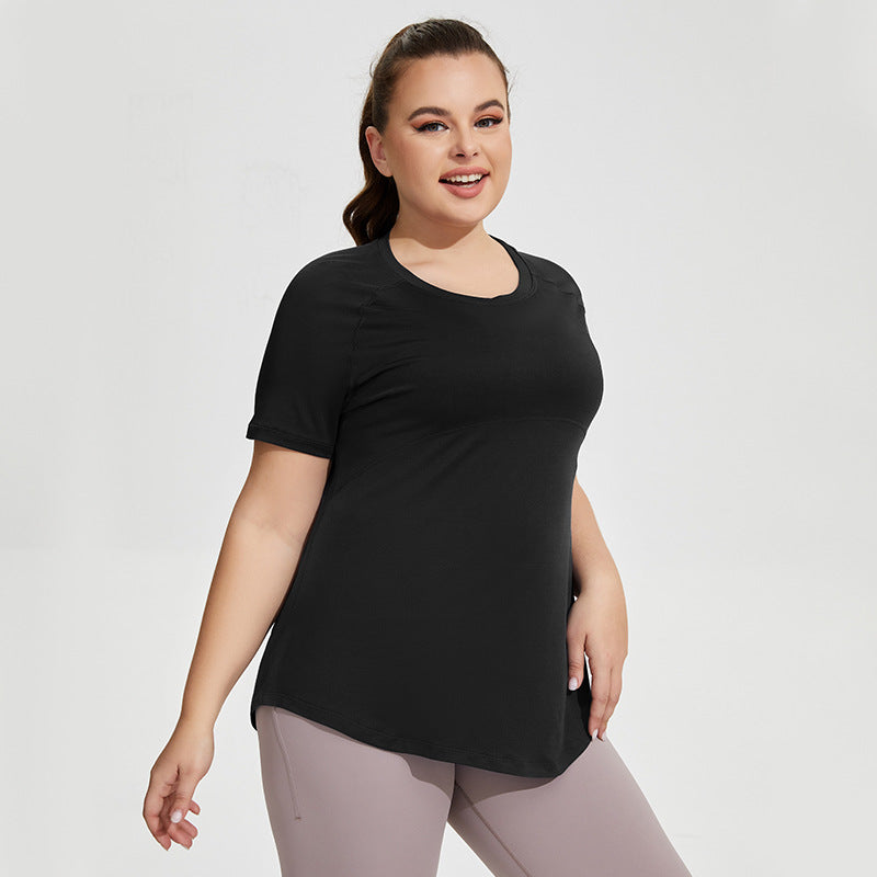 Women's Plus Size Longline Gym T-Shirt - Mesh Back Training Top in Black