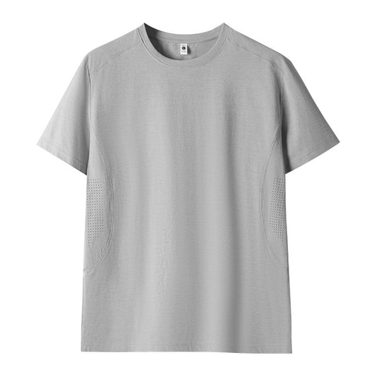 Men's Quick-Dry Gym T-Shirt - Loose Fit Crew Neck Training Top in Light Grey