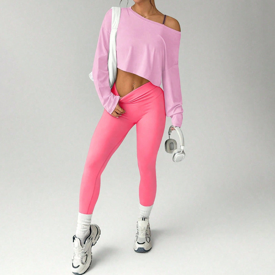 Women's Seamless 3-Piece Yoga Set - Sports Bra, Long Sleeve Top & Leggings in Pink