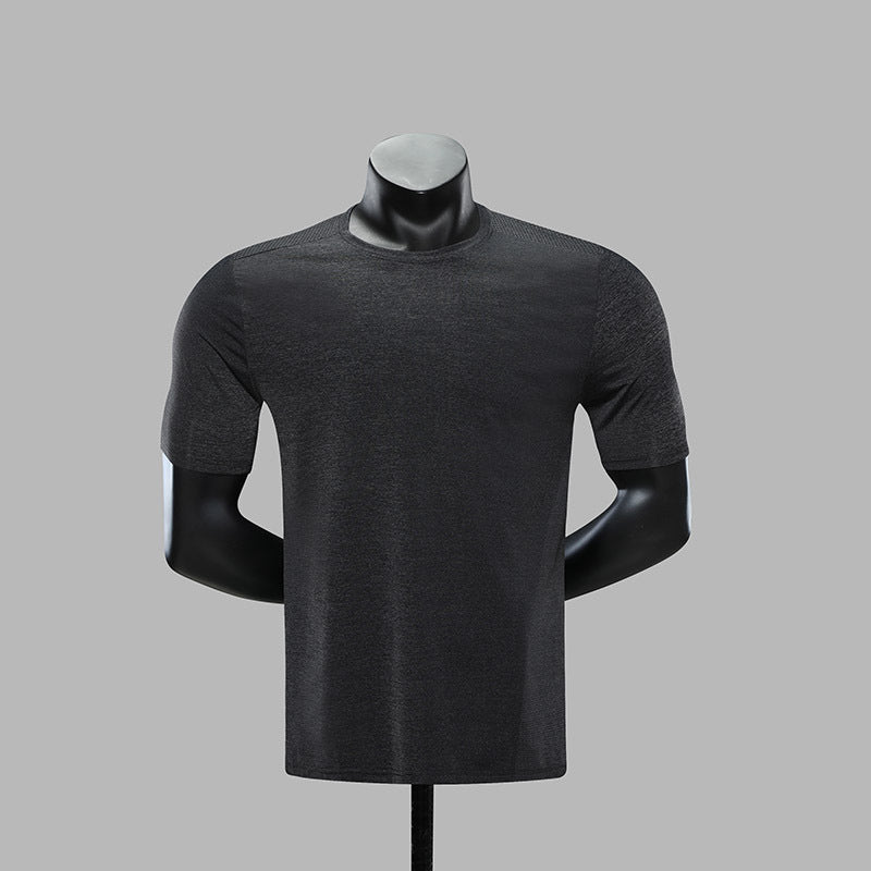 Men's Nylon Quick-Dry Running T-Shirt - Loose Fit Gym Top in Marl Black