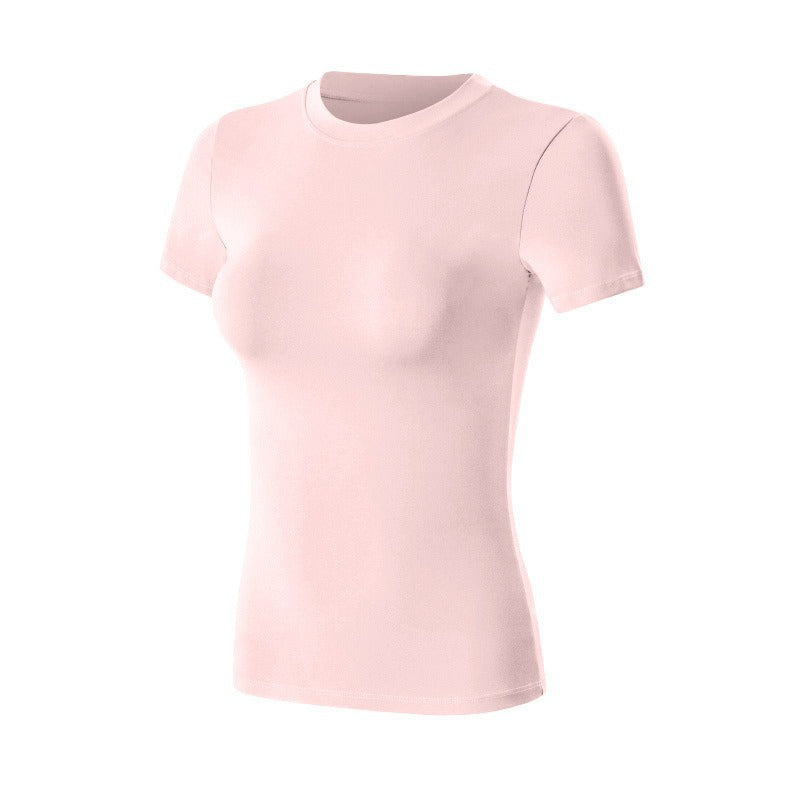 Women's Slim Fit Gym T-Shirt - Quick-Dry Short Sleeve Training Top in Pink