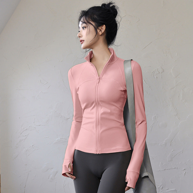 Women's Long Sleeve Gym Top - Quick-Dry, Standard or Fleece-Lined in Hot Pink