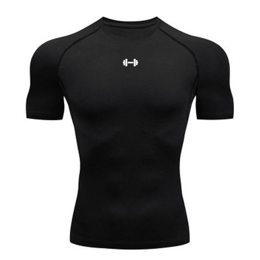 Men's Short Sleeve Compression T-Shirt - Quick-Dry Training Top in Black / Black Stripe