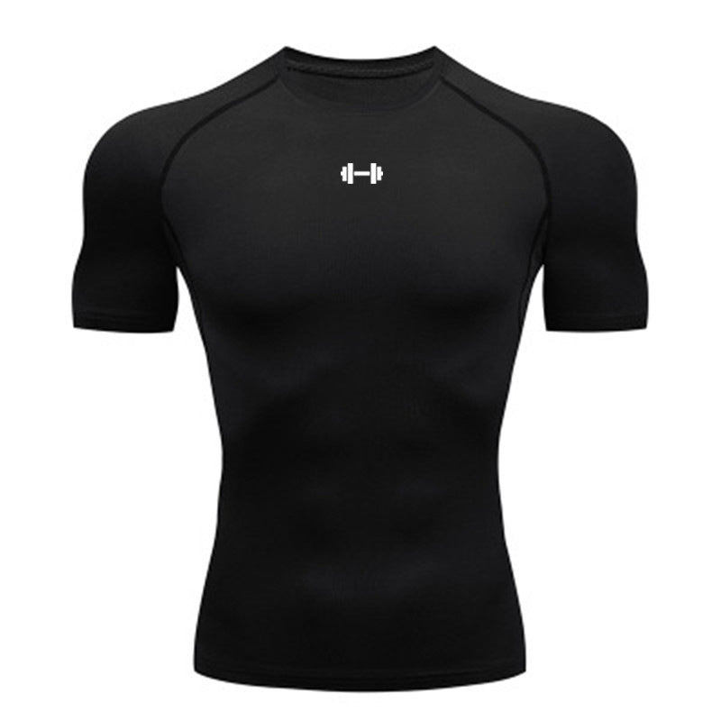 Men's Short Sleeve Compression T-Shirt - Quick-Dry Training Top in Black / Black Stripe