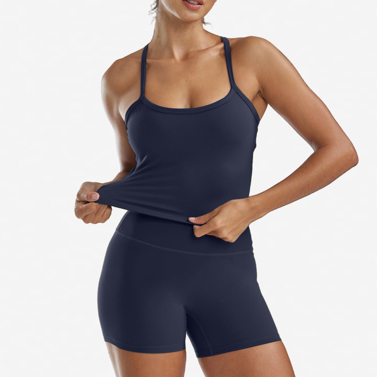 Women's 2-Piece Yoga Set - Cami Top & High-Waisted Shorts in Cobalt Blue