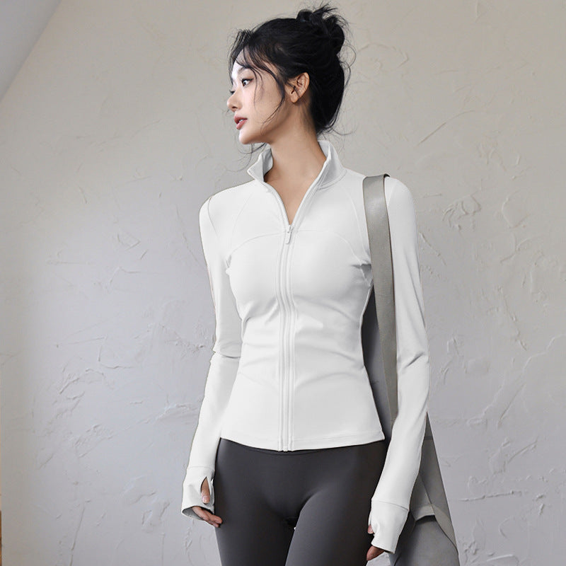 Women's Long Sleeve Gym Top - Quick-Dry, Standard or Fleece-Lined in White