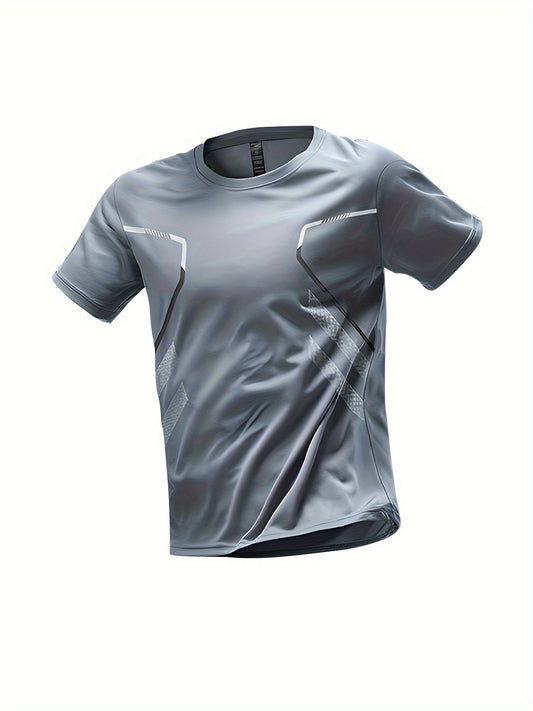 Men's Slim Fit Gym T-Shirt - Quick-Dry Crew Neck Training Top in Silver Grey