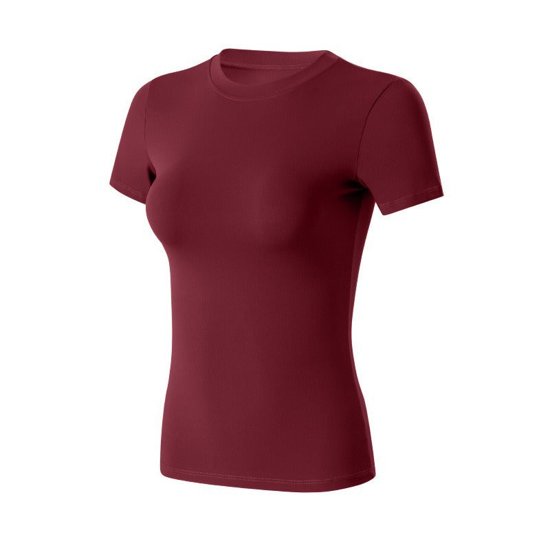 Women's Slim Fit Gym T-Shirt - Quick-Dry Short Sleeve Training Top in Cherry Red
