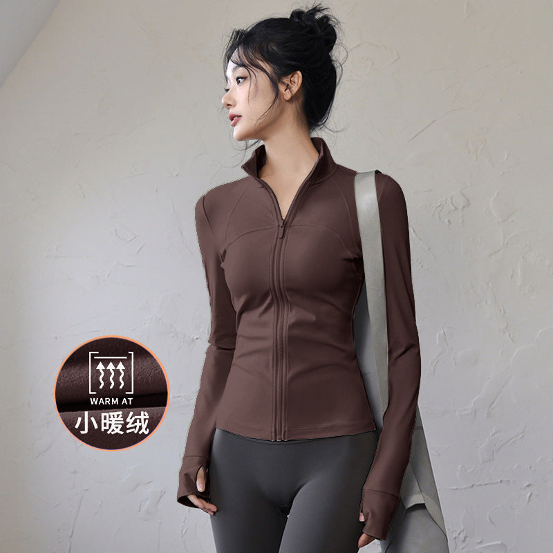 Women's Long Sleeve Gym Top - Quick-Dry, Standard or Fleece-Lined in Mocha (2)