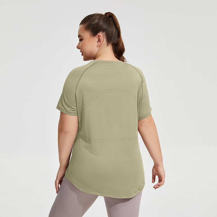 Women's Plus Size Longline Gym T-Shirt - Mesh Back Training Top in Pale Green