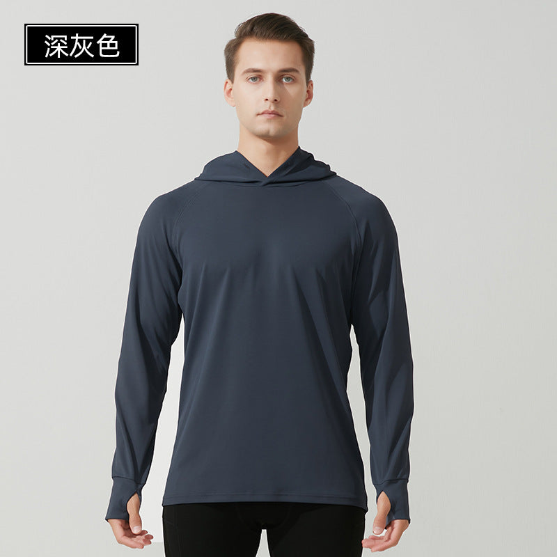 Men's Hooded Training Top with Thumbholes - Loose Fit Running Hoodie in Charcoal