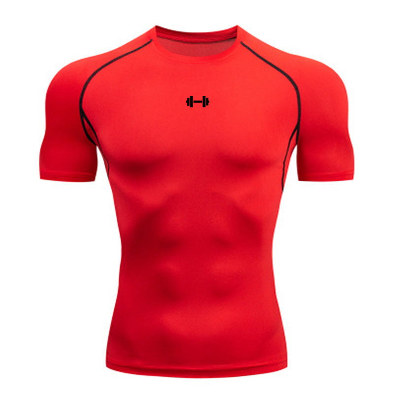 Men's Short Sleeve Compression T-Shirt - Quick-Dry Training Top in Red