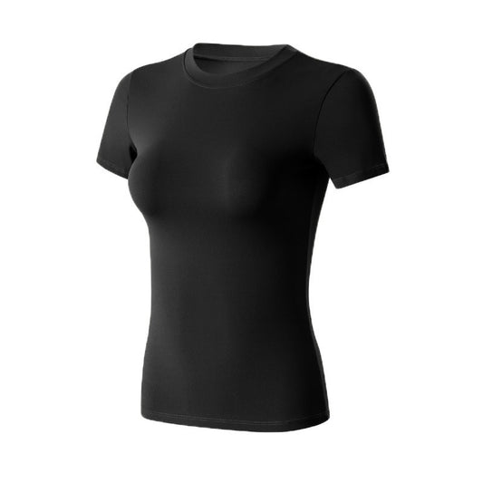 Women's Slim Fit Gym T-Shirt - Quick-Dry Short Sleeve Training Top in Black