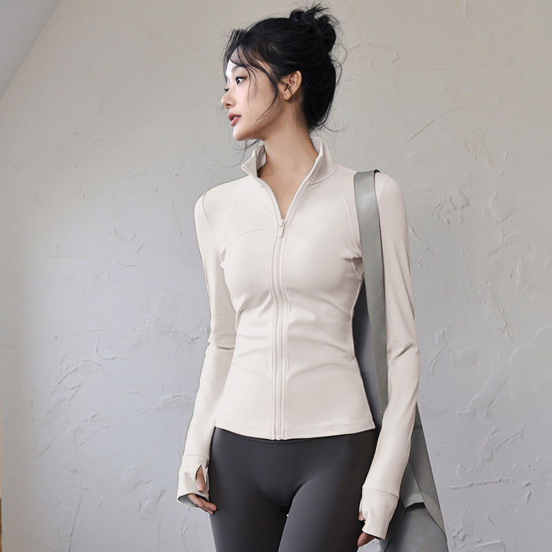 Women's Long Sleeve Gym Top - Quick-Dry, Standard or Fleece-Lined in Ivory