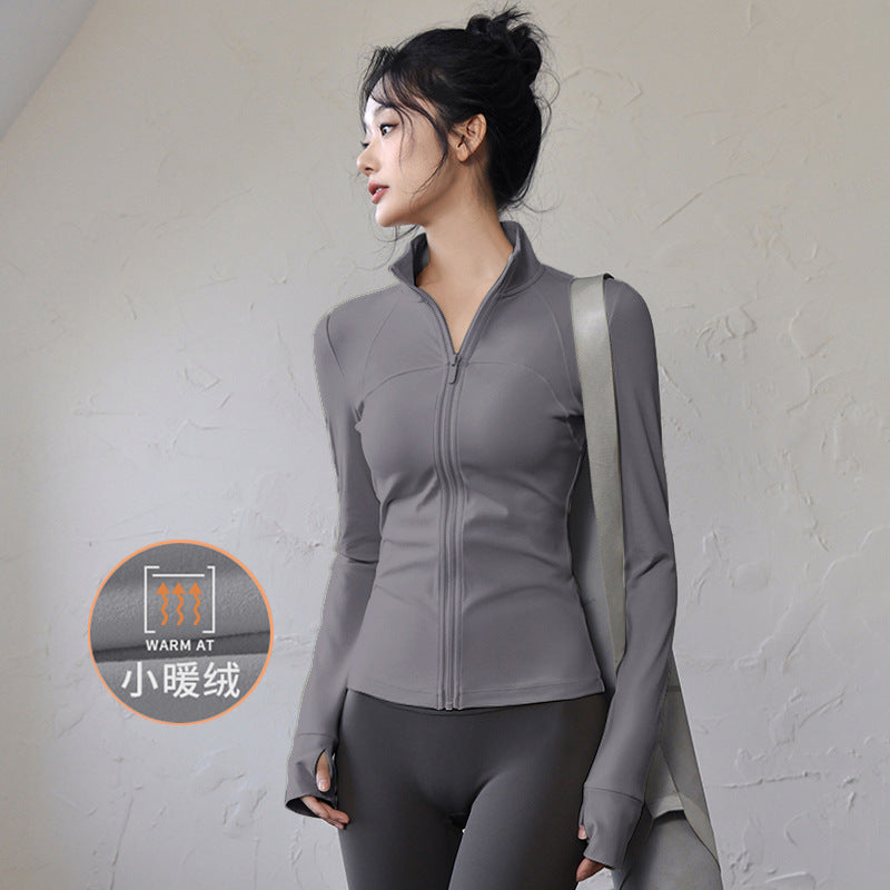 Women's Long Sleeve Gym Top - Quick-Dry, Standard or Fleece-Lined in Stone Grey (2)