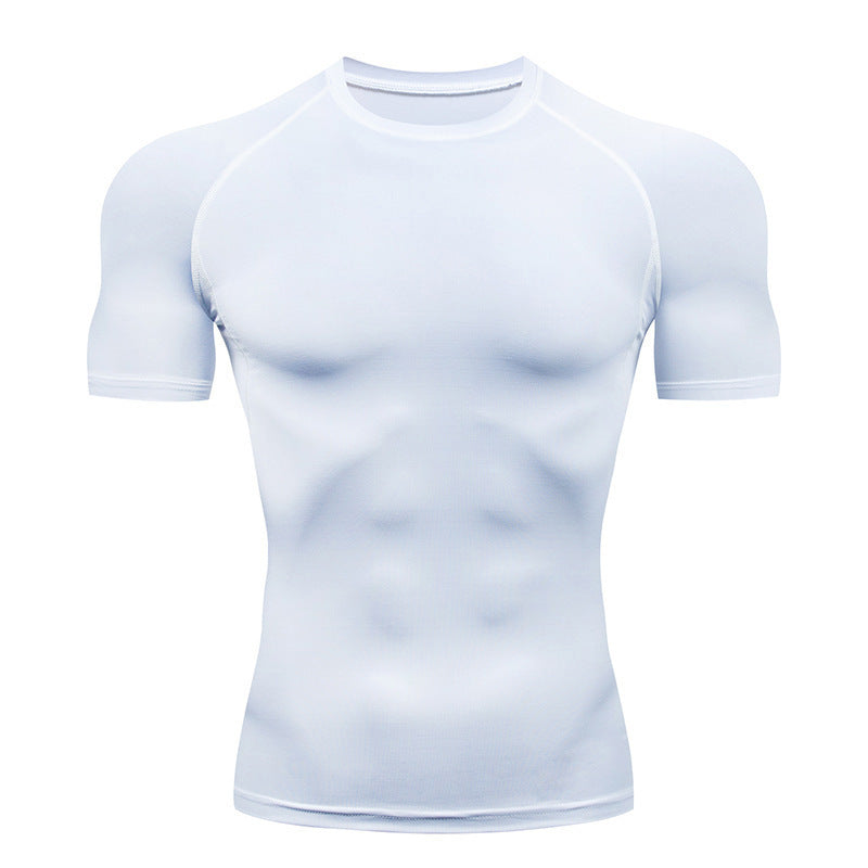 Men's Short Sleeve Compression Base Layer - Contrast Trim Gym Top in White / White Trim